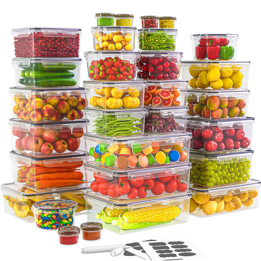 60 PCS Food Storage Containers with Lids(30 Containers & 30 Lids), Plastic Containers for Pantry & Kitchen Organization, Leak Proof, Stackable, Reusable Meal Prep Container with Labels & Pen